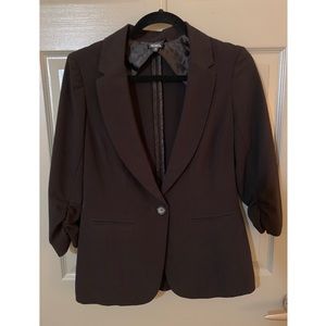 XOXO Fitted Blazer Black Ruched Sleeves Stretch